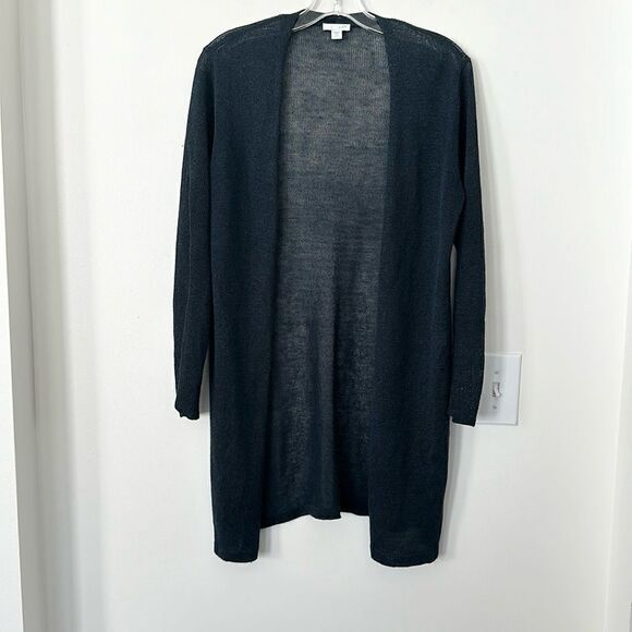 J. Jill Black Open Front Linen Blend Cardigan Sweater S - Picture 1 of 7